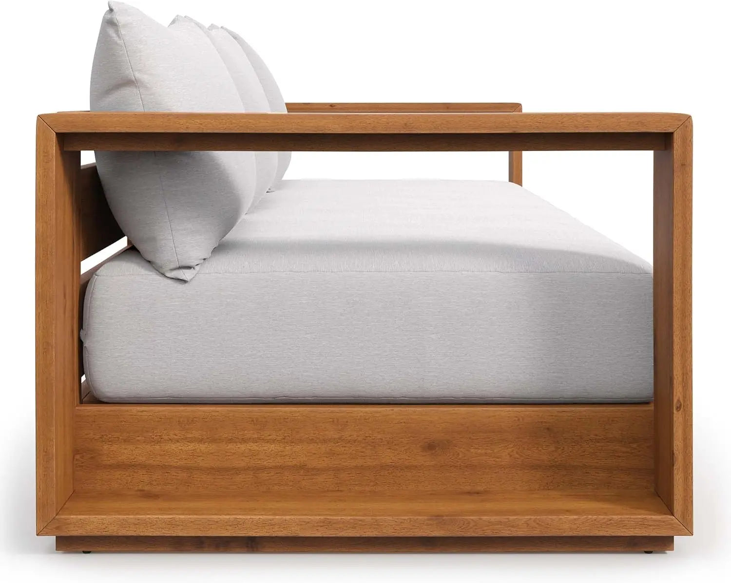 Tahoe Acacia Wood Outdoor Patio Sofa in Natural Light Gray Weather-Resistant Cushions-Ideal as a Porch Couch or Sunroom