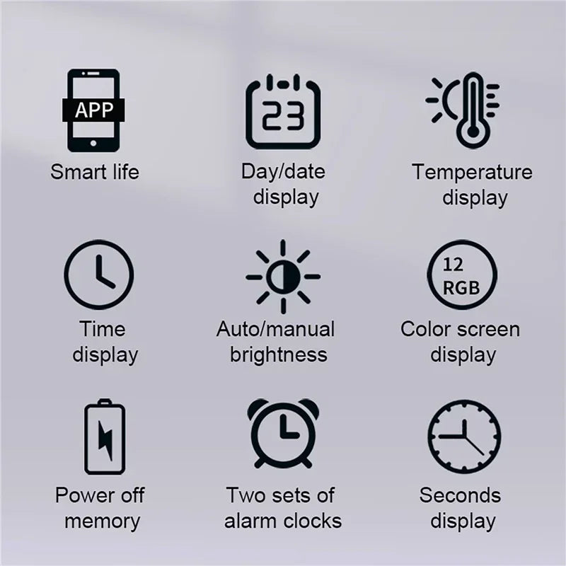 RGB LED Digital Wall Clocks Intelligent Wifi App Control Temperature Date Week Display Multi-functional Electronic