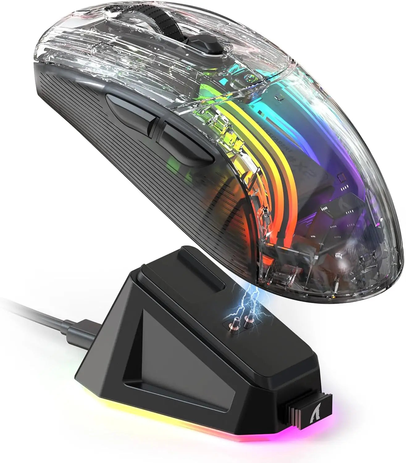 ATTACK SHARK X2Pro Wireless Gaming Mouse with RGB Charging Dock,Tri-Mode Mute Mouse RGB Backlit,Transparent