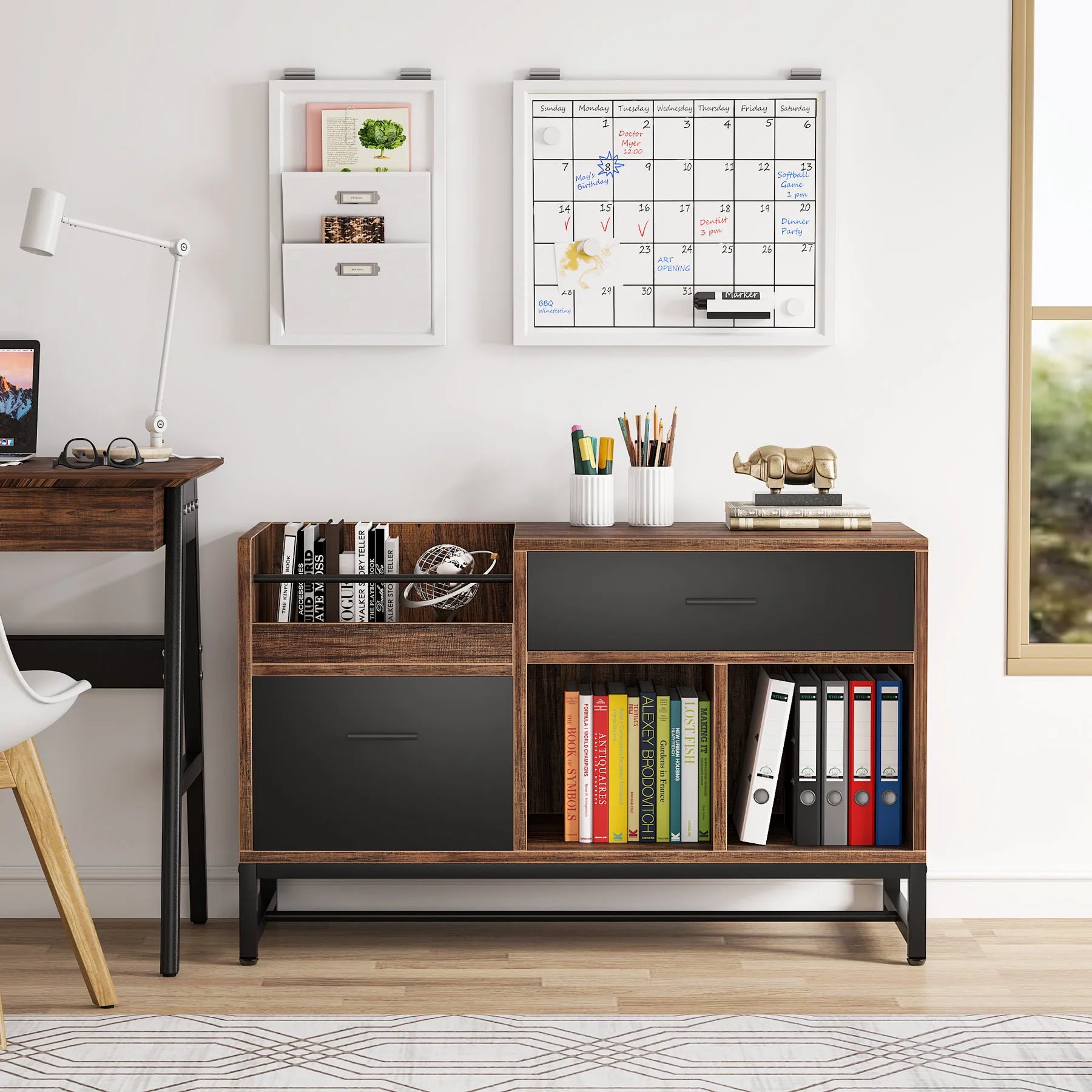 Tribesigns Rustic Brown 39 inch File Cabinet with 2 Drawers Lateral Filing Cabinets Printer Stand with Open Storage