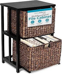 2 Tiered File Cubby w/Wood Top - File Cabinet Home Office Storage Nightstand Decorative Wooden Organizer | Desk Modern