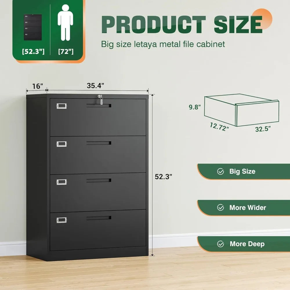 File Cabinets,4 Drawer Metal Lateral Filing Organization Storage Cabinets with Lock,Home Office for Hanging Files