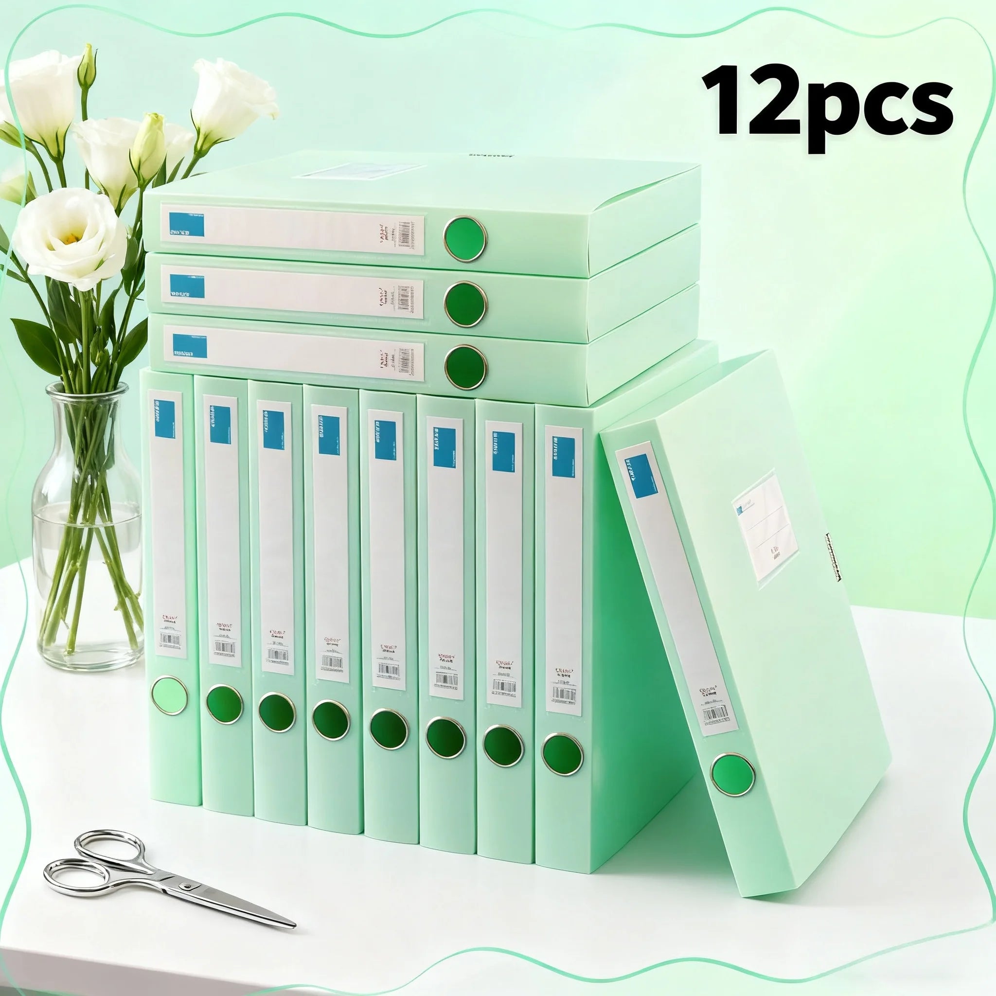 [Pack of 12] Thickened A4 File Boxes/Document Boxes Data Folders Office Supplies Storage Boxes - Morandi Green