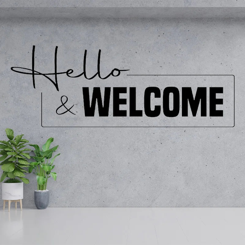 Hello & Welcome Office Reception Sign Wall Sticker Vinyl Business Front Store Entry Way Decoration Decals Welcome