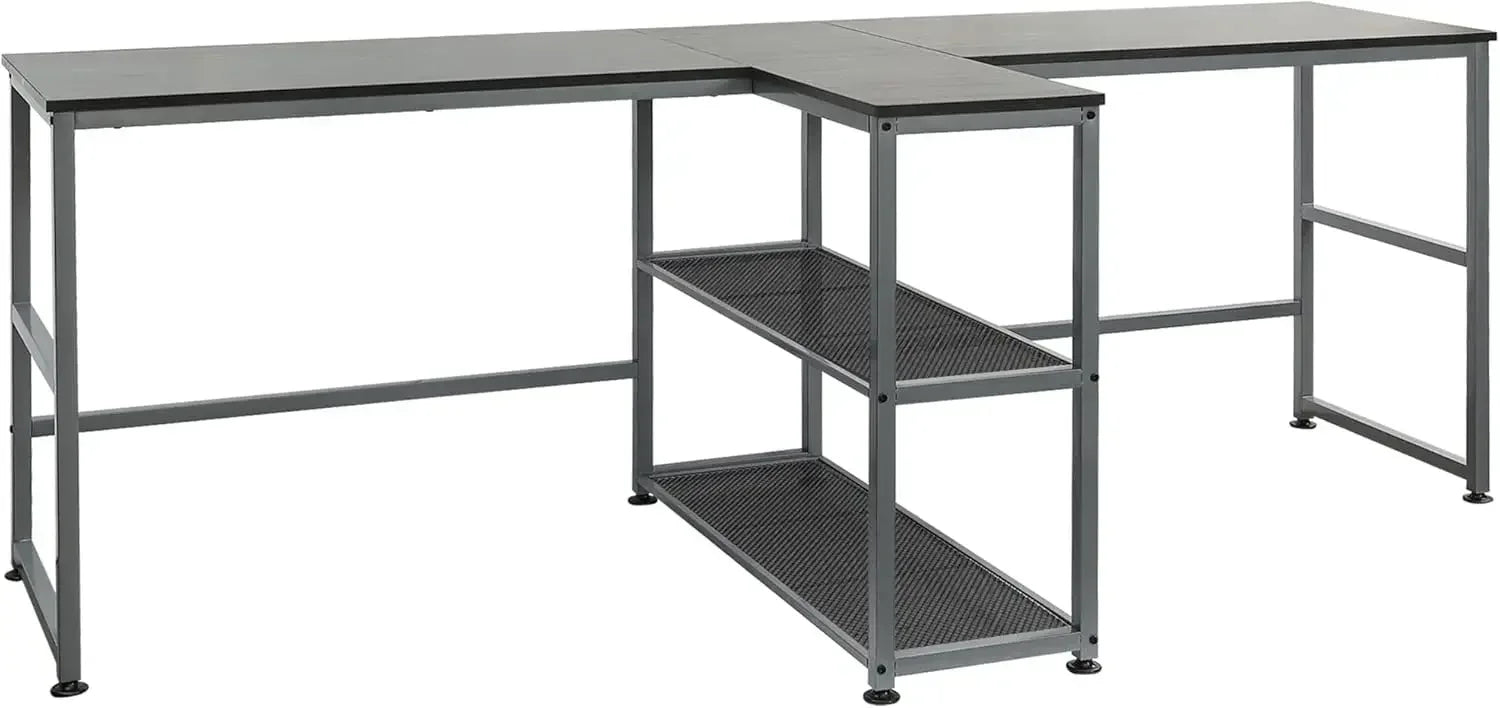 83’’’ Two Person Computer Desk With 2 Storage Shelves Double Desk Workstation With Book Shelf Long Desk Table For Home