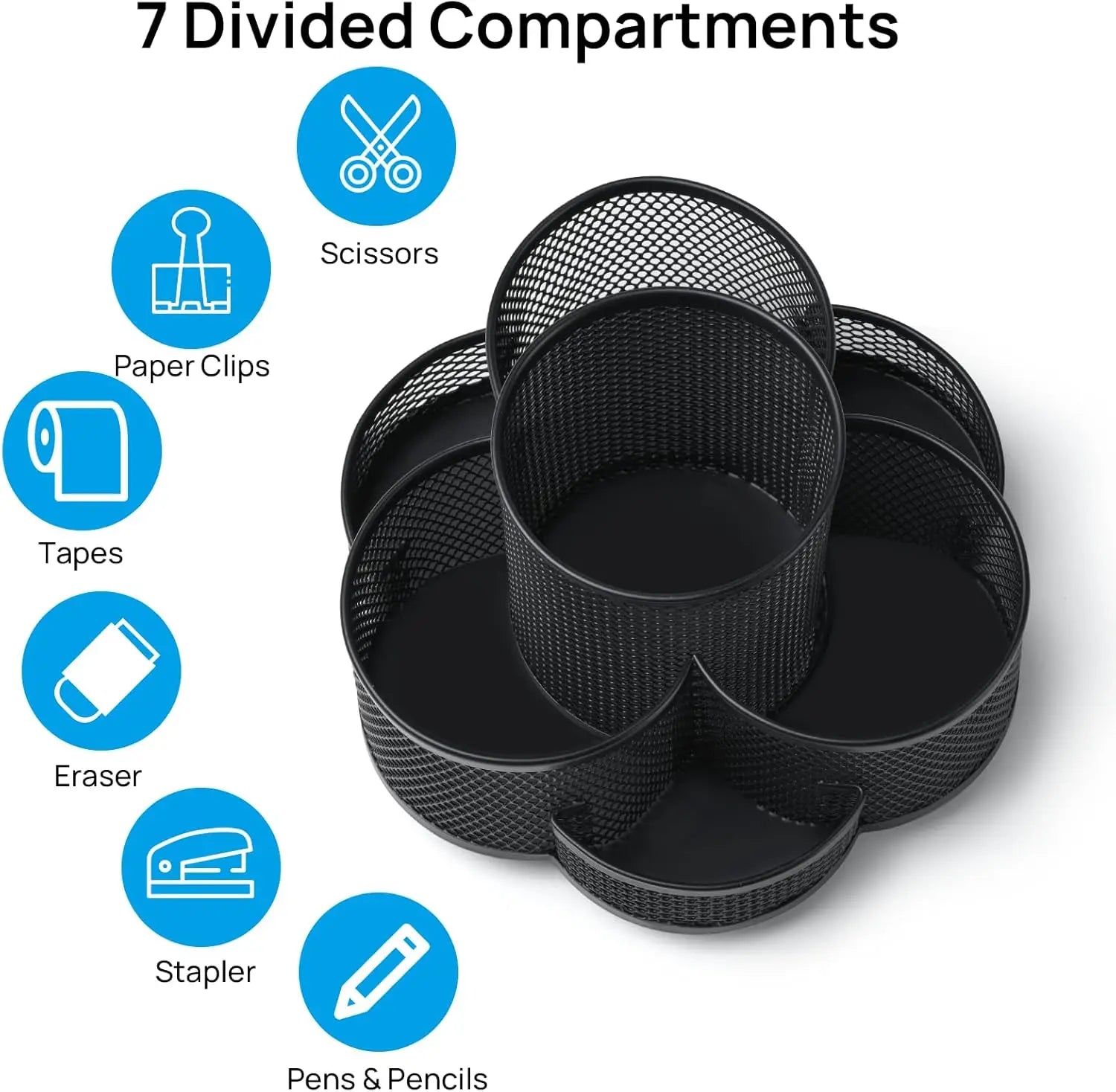 Pen Holder for Desk 360 Rotating Pencil Holder Cup Holder for Desk Office Desk Organizers and Accessories in Black