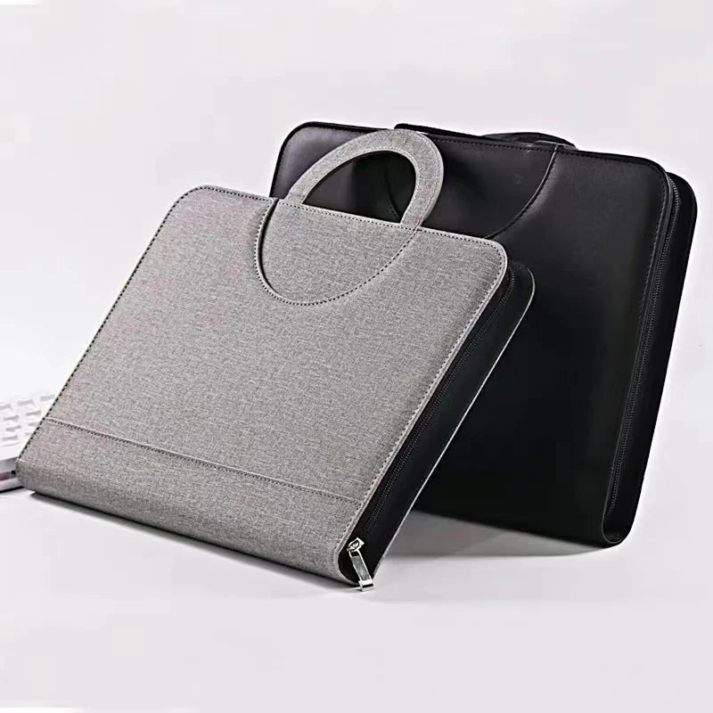 A4 Portable File Folder with Calculator Binder Organizer Manager Office Document Pad Briefcase PU Leather Padfolio Bag