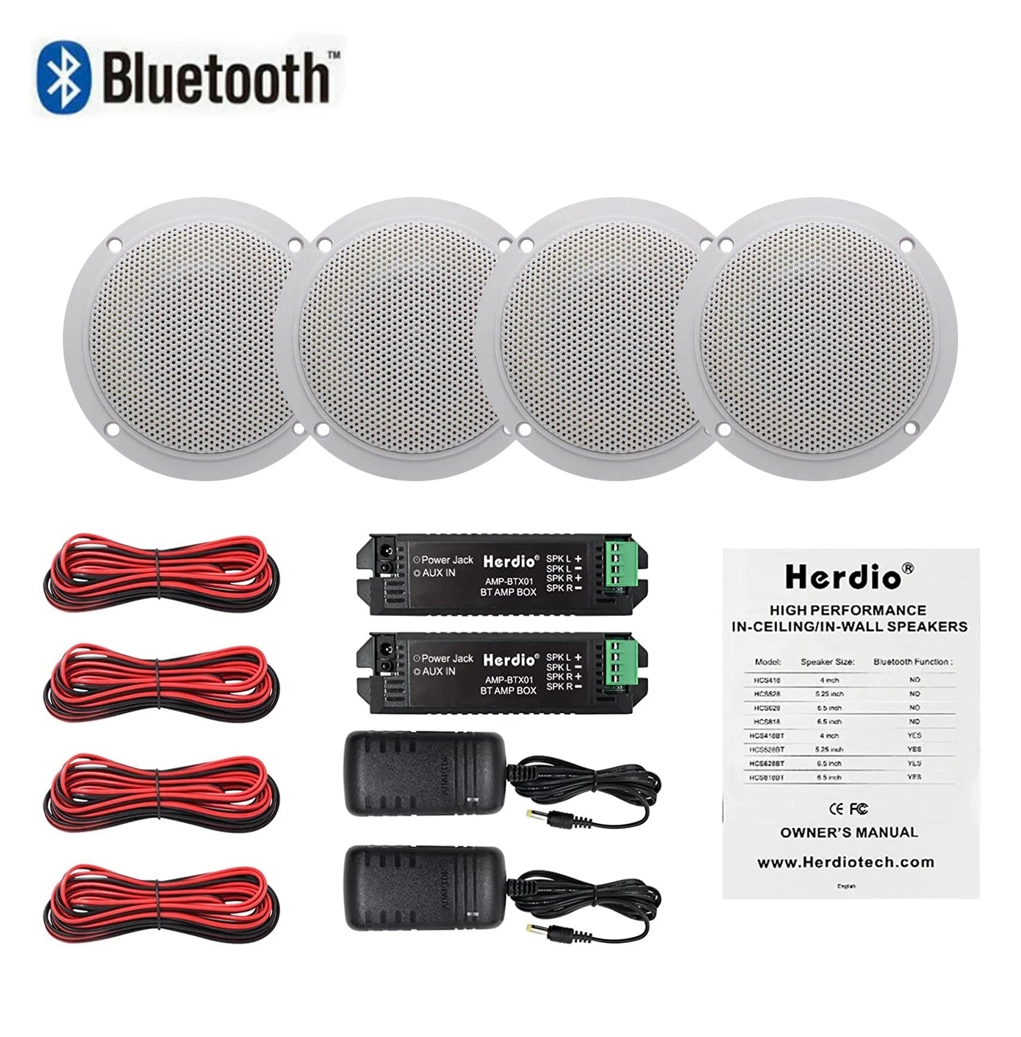 Herdio 4PCS 4’’ 160W Marine Waterproof Bluetooth Speaker HIFI Full Range Stereo Motorcycle Boat UV-Proof Outdoor Sound