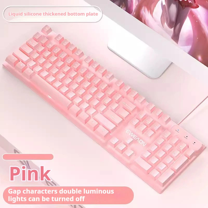 EWEADN GX320Z Pink Silent Office Keyboard USB Wired Quiet Typing for Windows PC/Laptop,Office & Gaming Ergonomic