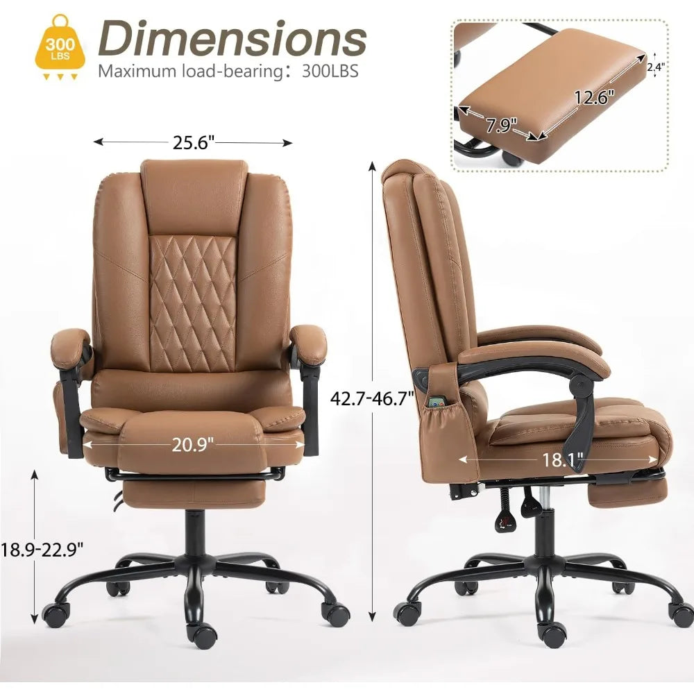 6-Point Heated Massage Office Chair with Footrest Ergonomic Home Desk Chair with Lumbar Support Executive High Back PU