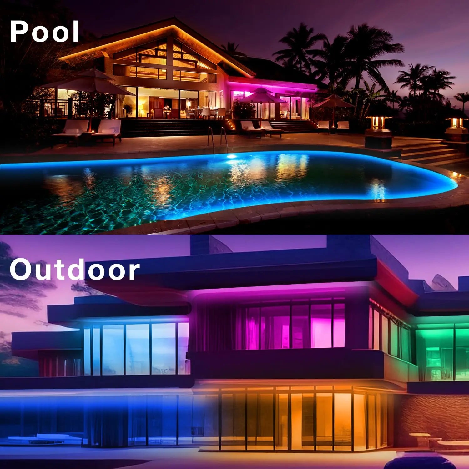 100FTOutdoor Waterproof Smart Led Light Strip Support App (Mineral Switch Follow Music Rhythm Rgb Color Change) Ip65