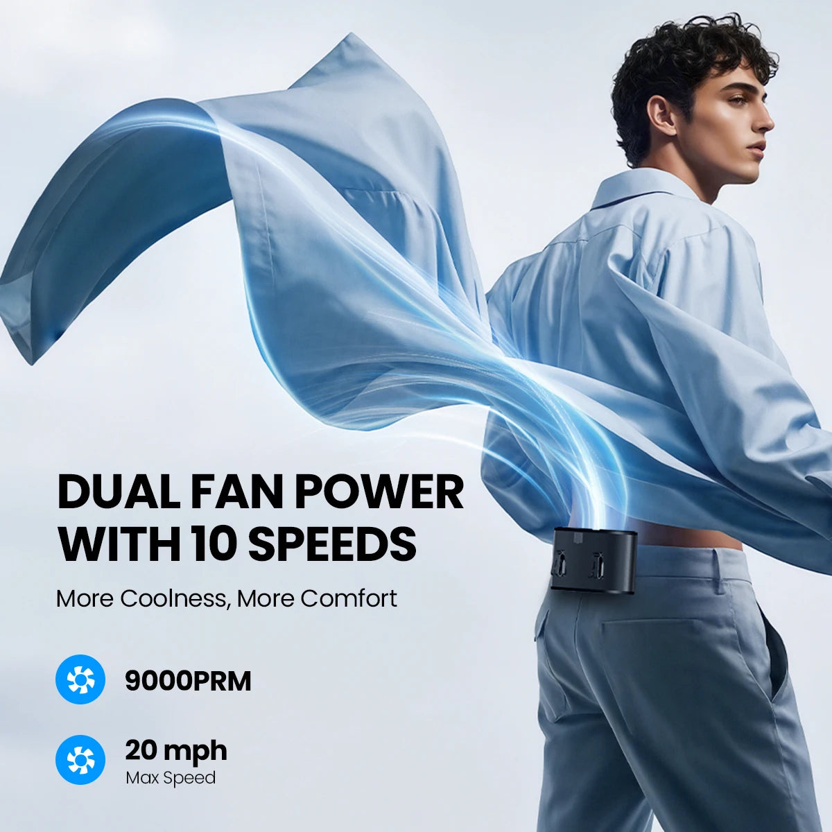 coldSky Portable Waist Fan Upgraded 10 Speeds Personal Fan 20000mAh Rechargeable Desk Fans with LED Display for Outdoor