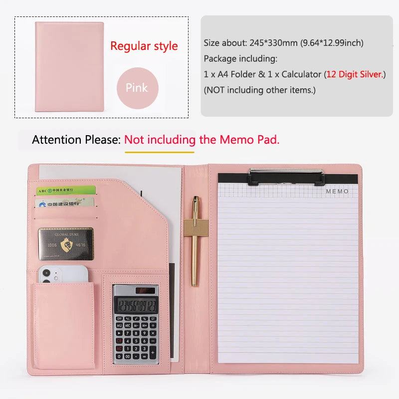 A4 Leather Executive Portfolio Folder for Document Business Desk Organizer File Filing Document Holder Clipboard Office