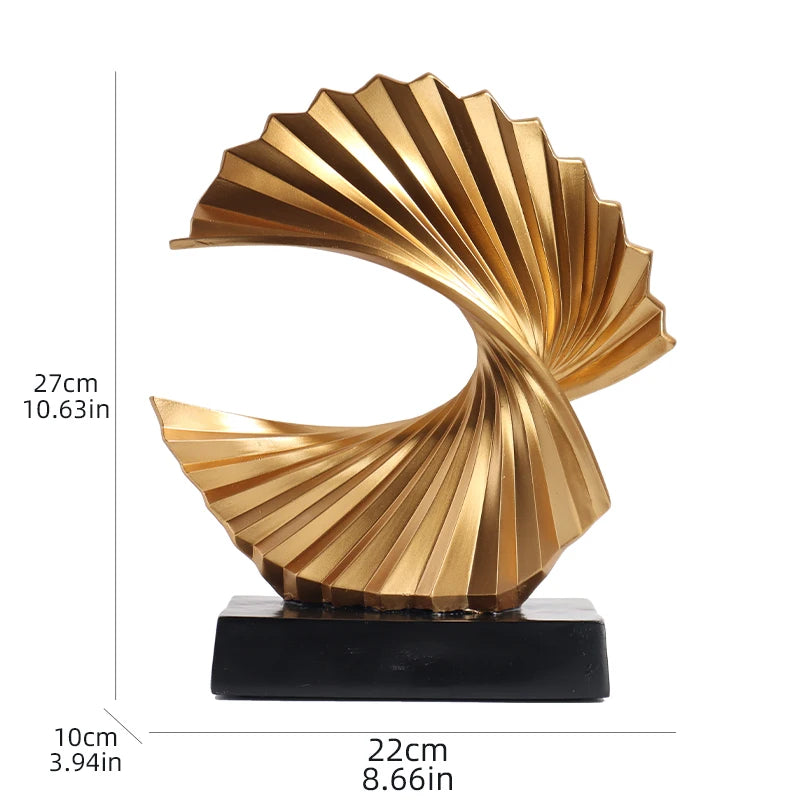 Golden Wave Resin Craft Sculpture - Abstract Art Home Decor Figurine Bedroom Living Room and Study Desktop Decorations