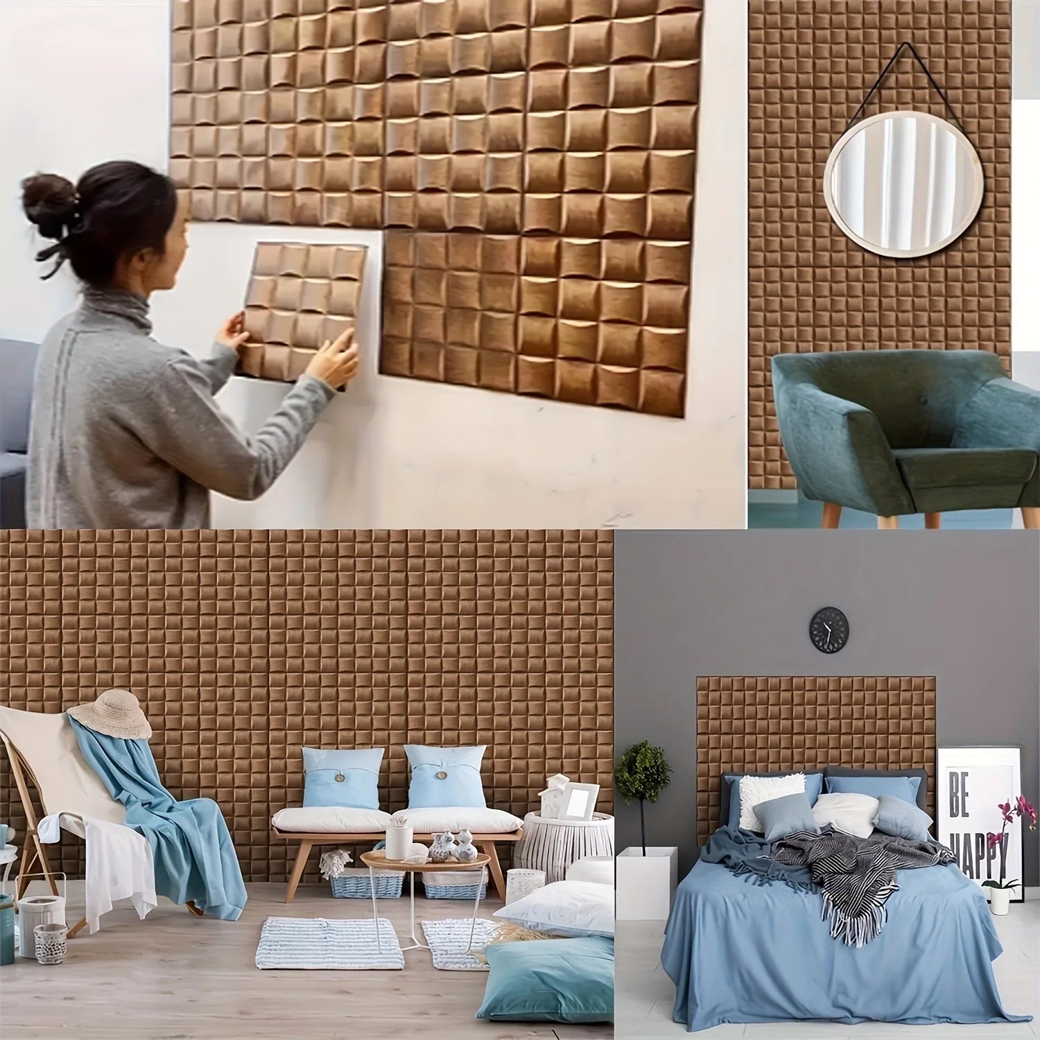 10/20 Pieces of Self-Adhesive 3D Brown Wallpaper - Masonry Wood Grain Style Self-Adhesive Wall Panels Waterproof