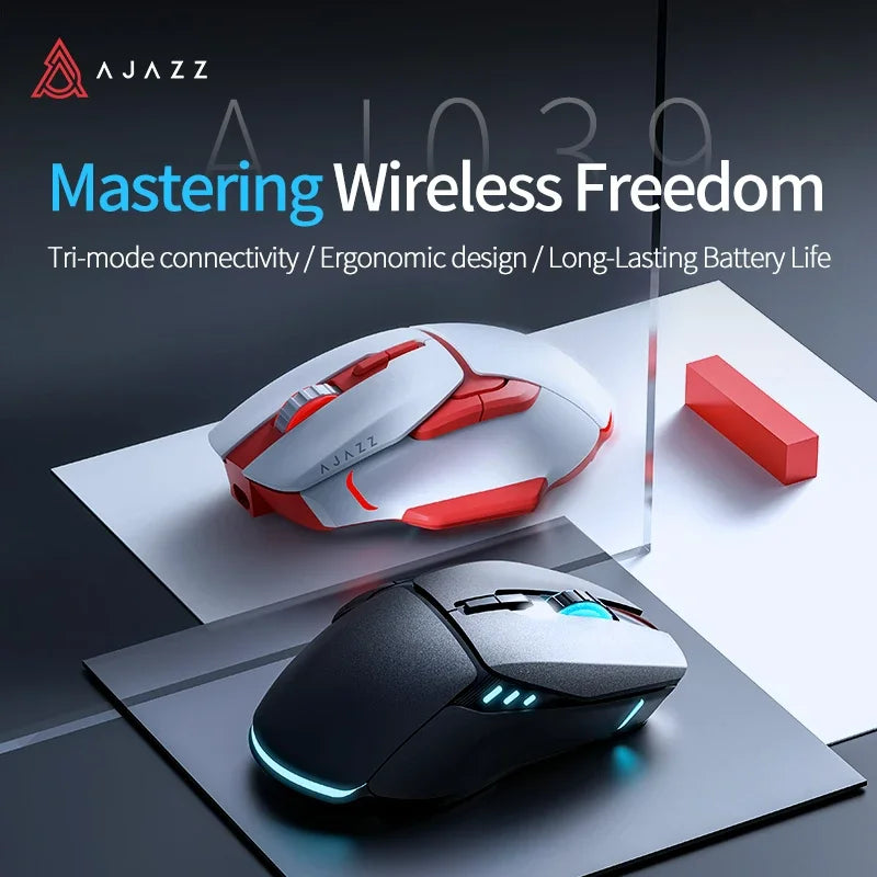 Ajazz Aj039 Rgb Mouse Tri-Mode Usb 2.4G Wired Wireless Bluetooth Mouse Gaming 7200Dpi Ergonomic Gamer Mice for Pc