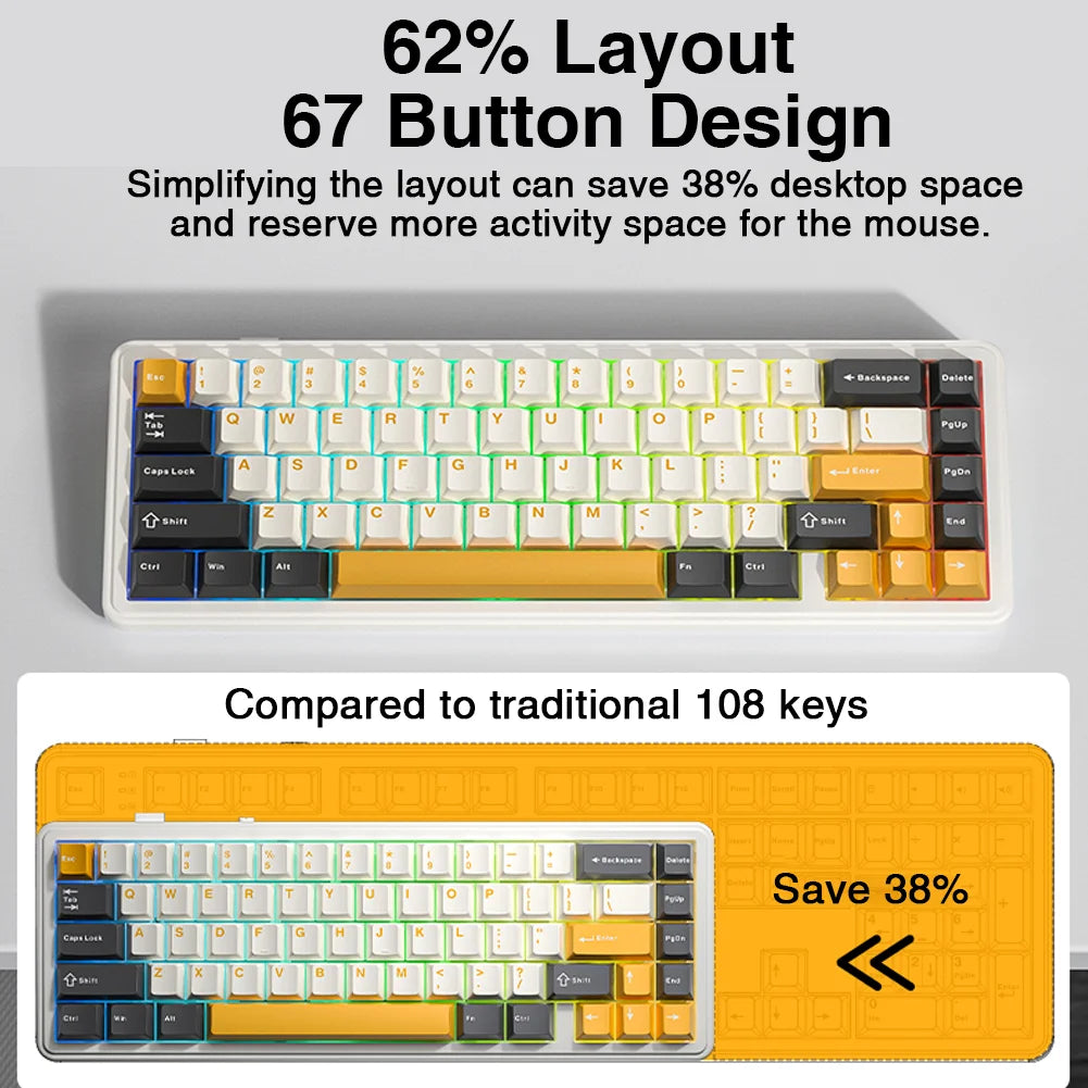 AULA F65 65% Layout Hot-Swap Gasket-mounted Wireless Mechanical Keyboard Macro Software RGB Mini Gaming Keyboard