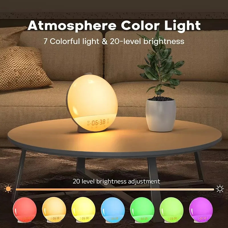 Wake Up Light Sunrise Alarm Clock with Night Light FM Radio Natural Sounds Desk Clock for Heavy Sleepers Bedroom Sleep