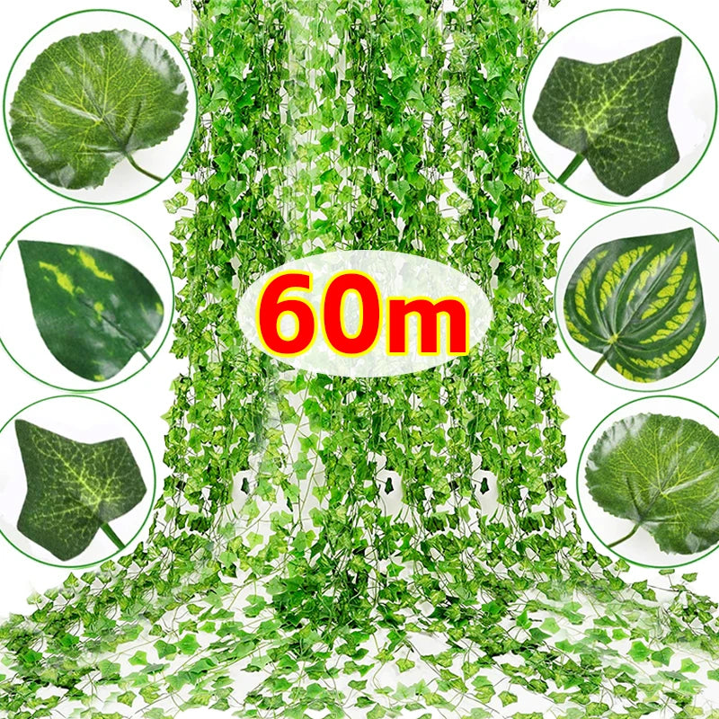 Artificial Green Ivy Leaf Rattan Creeper Leaves Vine Hanging Garland DIY Fake Flowers Plants for Garden Wedding Party