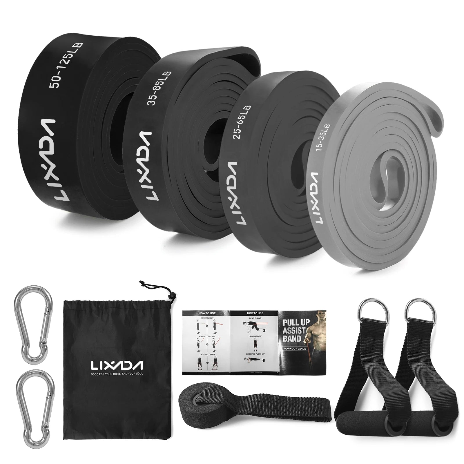 Lixada Pull Up Assist Bands Set Resistance Loop Bands Powerlifting Exercise Stretch Bands with Door Anchor Foam Handles