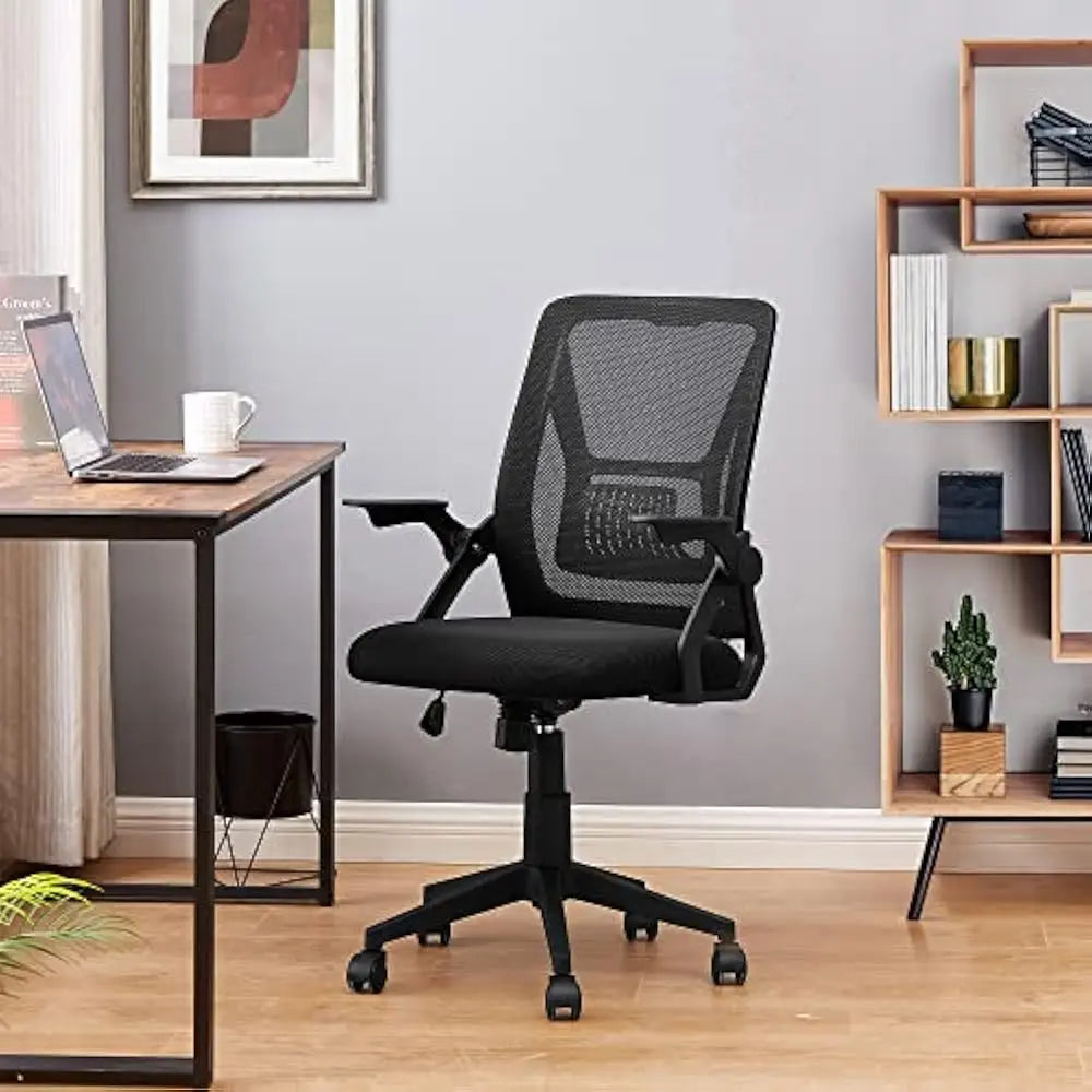 Beige Desk Chair Mid-back Swivel Ergonomic Office Chair With Adjustable Arms Mesh Lumbar Support for Computer Task Work
