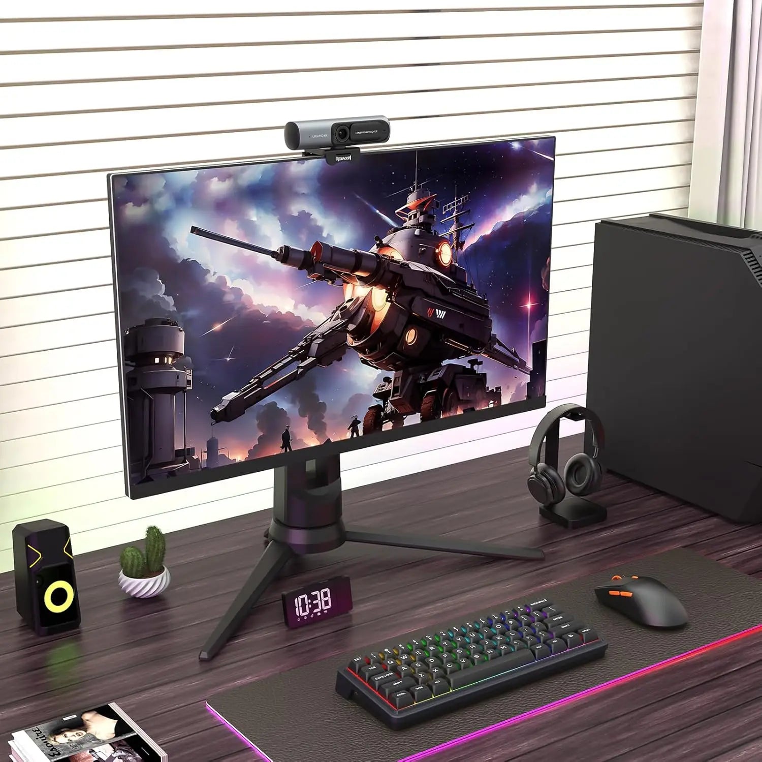 Redragon GW911 4K Webcam for PC Ultra HD with Dual Noise-Cancelling Mic PDAF Auto Focus Auto Light Correction Plug &