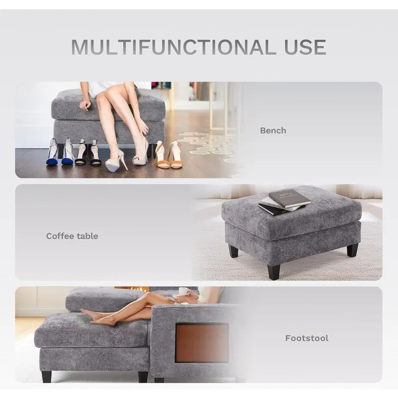 118’’ U-Shaped Sectional Couch 4-Seat Modular Sofa with 2 Ottomans and Foldable Side Table Grey for Living Room - Grey