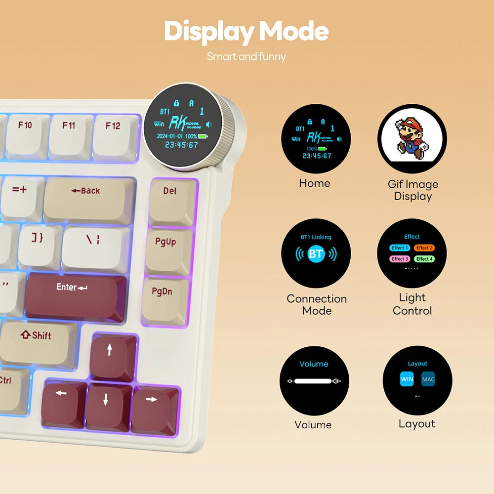 RK N80 Royal Kludge Gamer Keyboard 2.4G Wireless/Bluetooth/USB-C With 80% RGB Backlit Mechanical Keyboard Low Profile