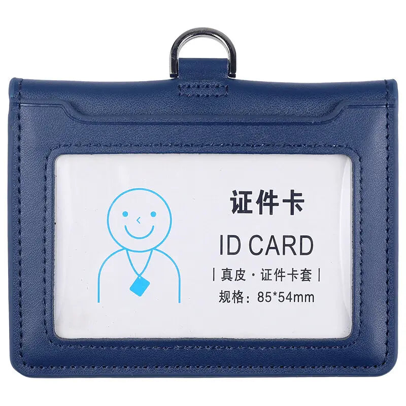 Cowhide ID Card Holder Business Document Case Leather Factory Staff Office Workers Badge Tag Cases with Lanyard