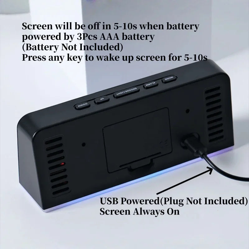 RGB Digital Alarm Clock with 13Colors Mood Light Week 2 Alarm Snooze USB Powered Table Clock 4 Level Brightness 12/24H