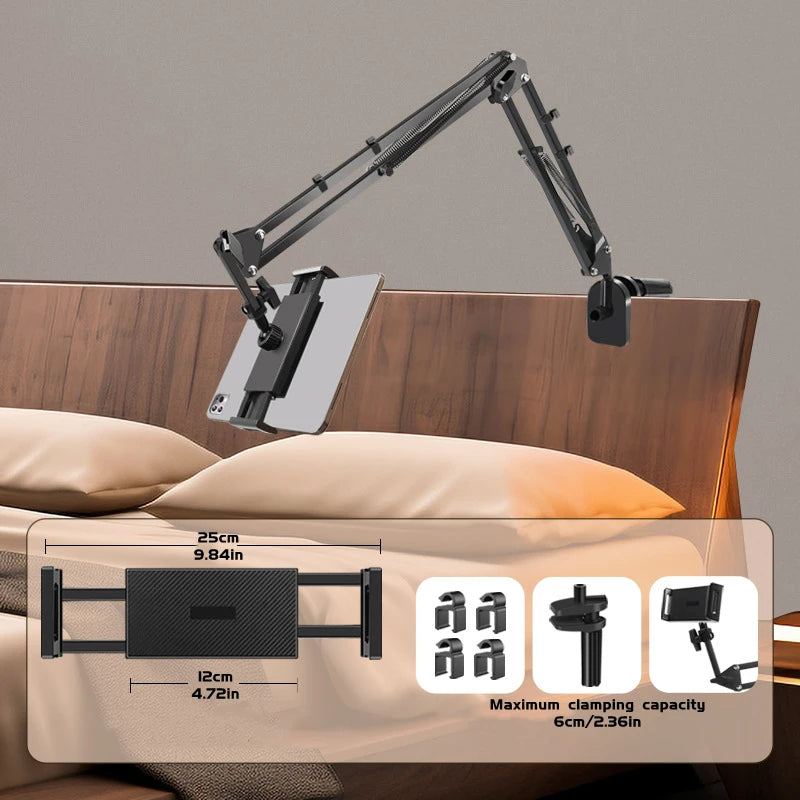Adjustable Bed Tablet Holder Rotatable Long Arm Metal Desktop Tablet Bracket Mounts Clamp for 4.7-13’’ for iPad Mini
