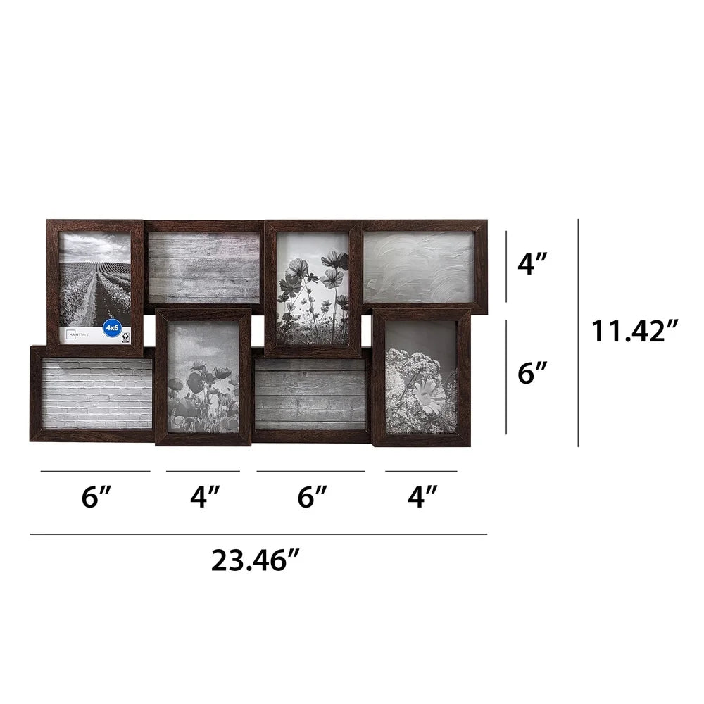 8 Opening Gallery Collage Frame 4x6 Photos Durable Wall Mount Picture Frame with Hangers Perfect Home and Office