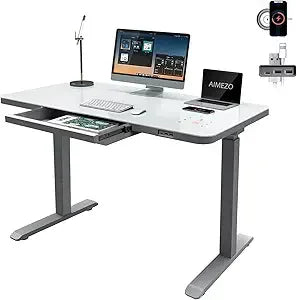 Electric Standing Desk with Drawer Adjustable Height Sit Stand Desk with Tempered Glass Top Touchscreen Controller