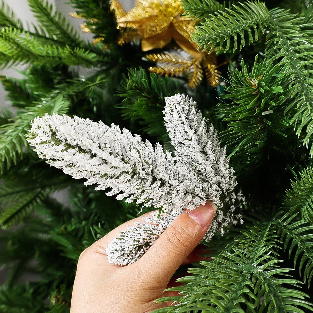 Wholesale Pine Needle Branch Artificial Christmas Green Snow Frosted Fake Plants Sprigs Stem DIY Wreath Home Garland