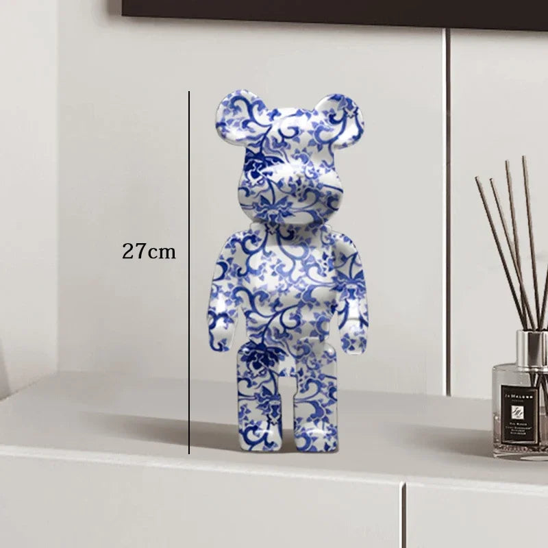 27cm Graffiti Bear Statue Paint Block Bear Decor Resin Desktop Ornaments Home Decoration Living Room Bear Floor