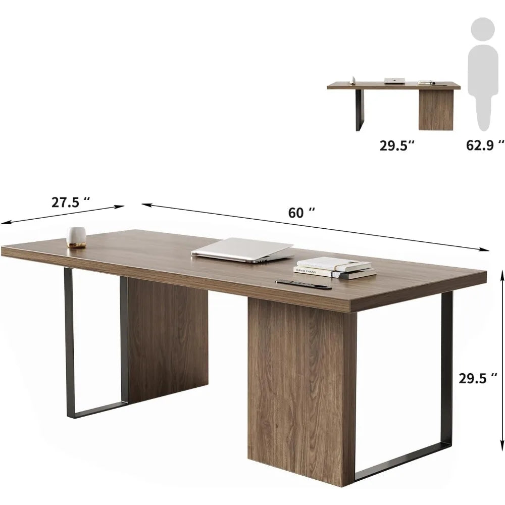 60-Inch Large Executive Desk Modern Minimalist Wooden Computer Office Desk Workstation with Extra Thick Tabletop