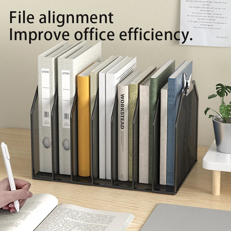 5-Section Vertical Desktop Organizer 5-Section Mesh File Folder Stand Sorter for Office Home Classroom Organization