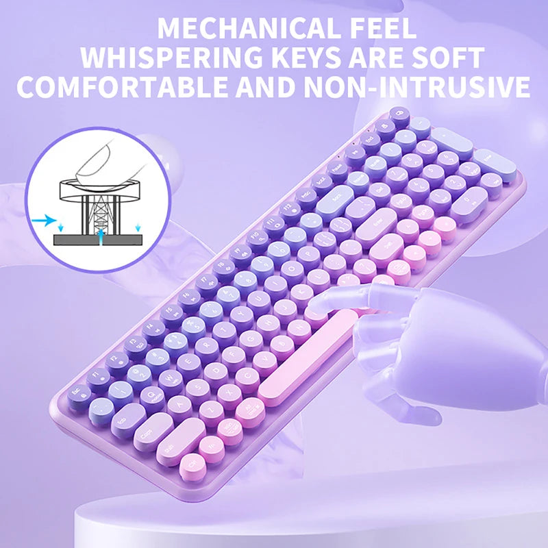 Ergonomic 2.4G Wireless Keyboard 106 Keys Retro Round Keycap Keyboard Multimedia Function Keyboard