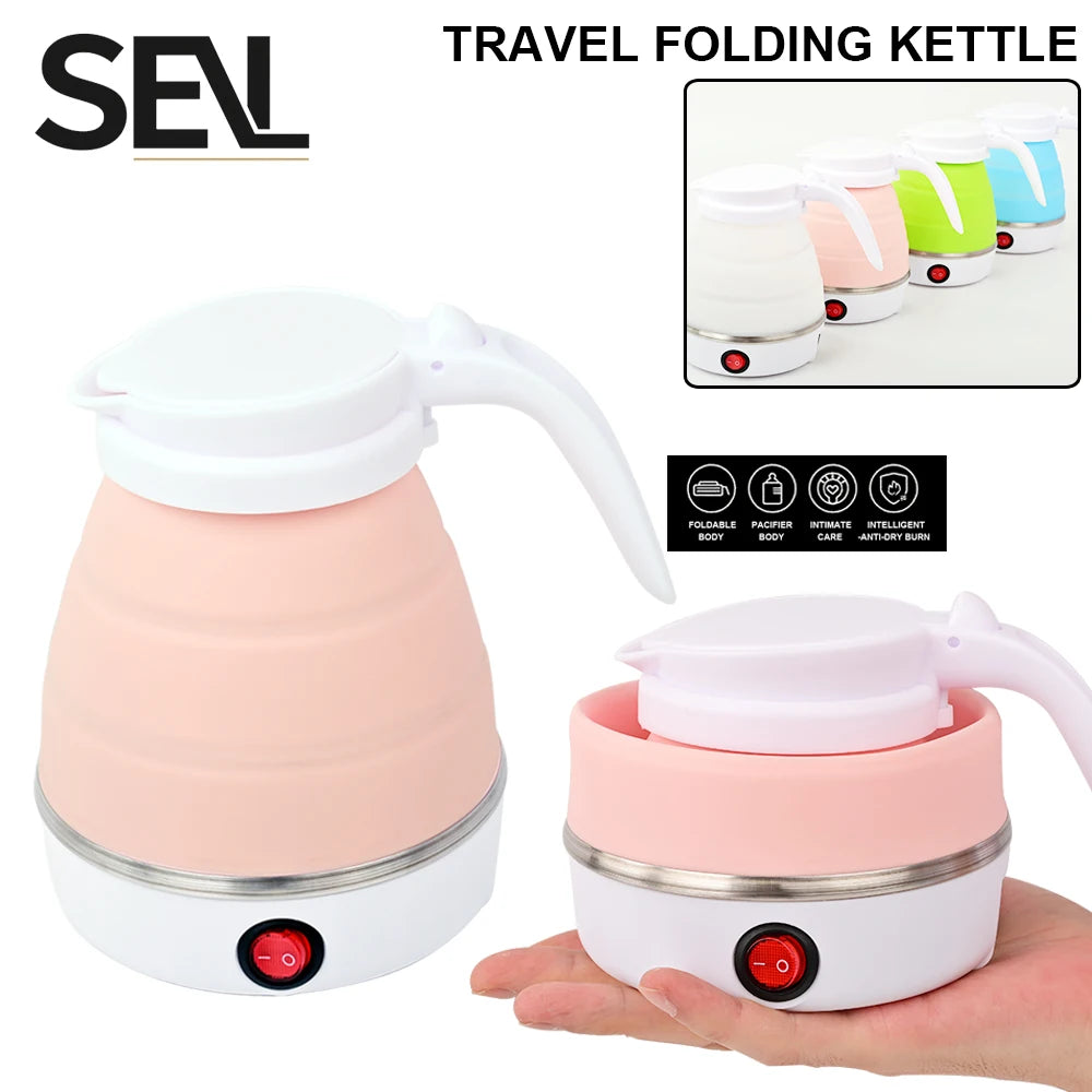 0.6L Mini foldable electric kettle portable electric kettle household travel water heater silicone compression 110V-220V