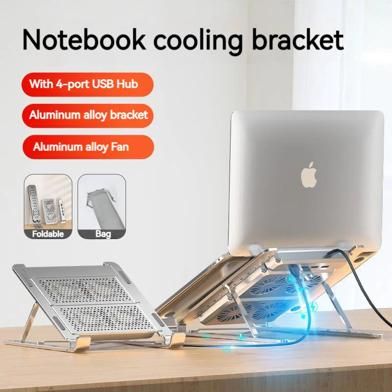 Laptop Stand with Cooling Fan Lift Aluminum Alloy Foldable Notebook Holder with USB Hub Docking Station for Laptops