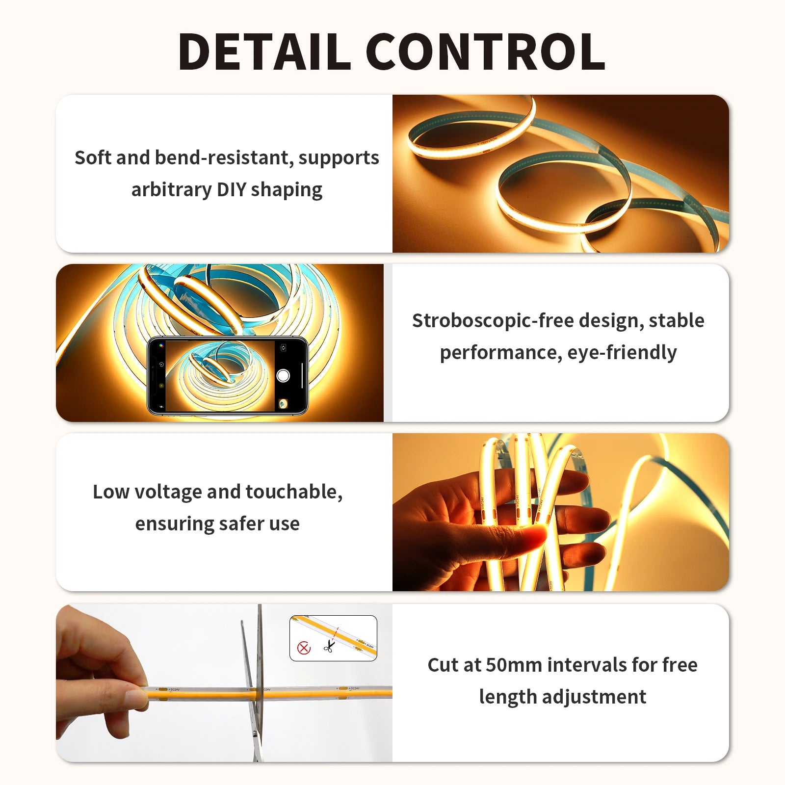 COB LED Strip Light 324led/m 6m 24V Warm/Natural/Cold White High CRI 90+ with RF Remote Flexible Light Strip