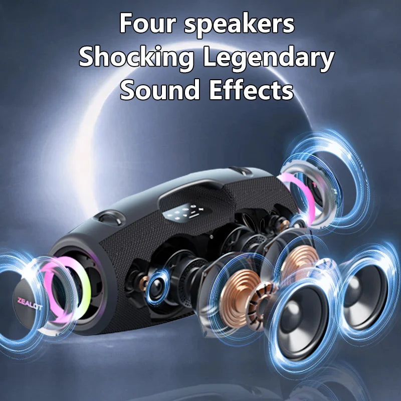 Zealot S78 100W Wireless Speakers DSP Technology,Dream Light Outdoor Portable Subwoofer Speaker Dual Pairing,24000mAh.