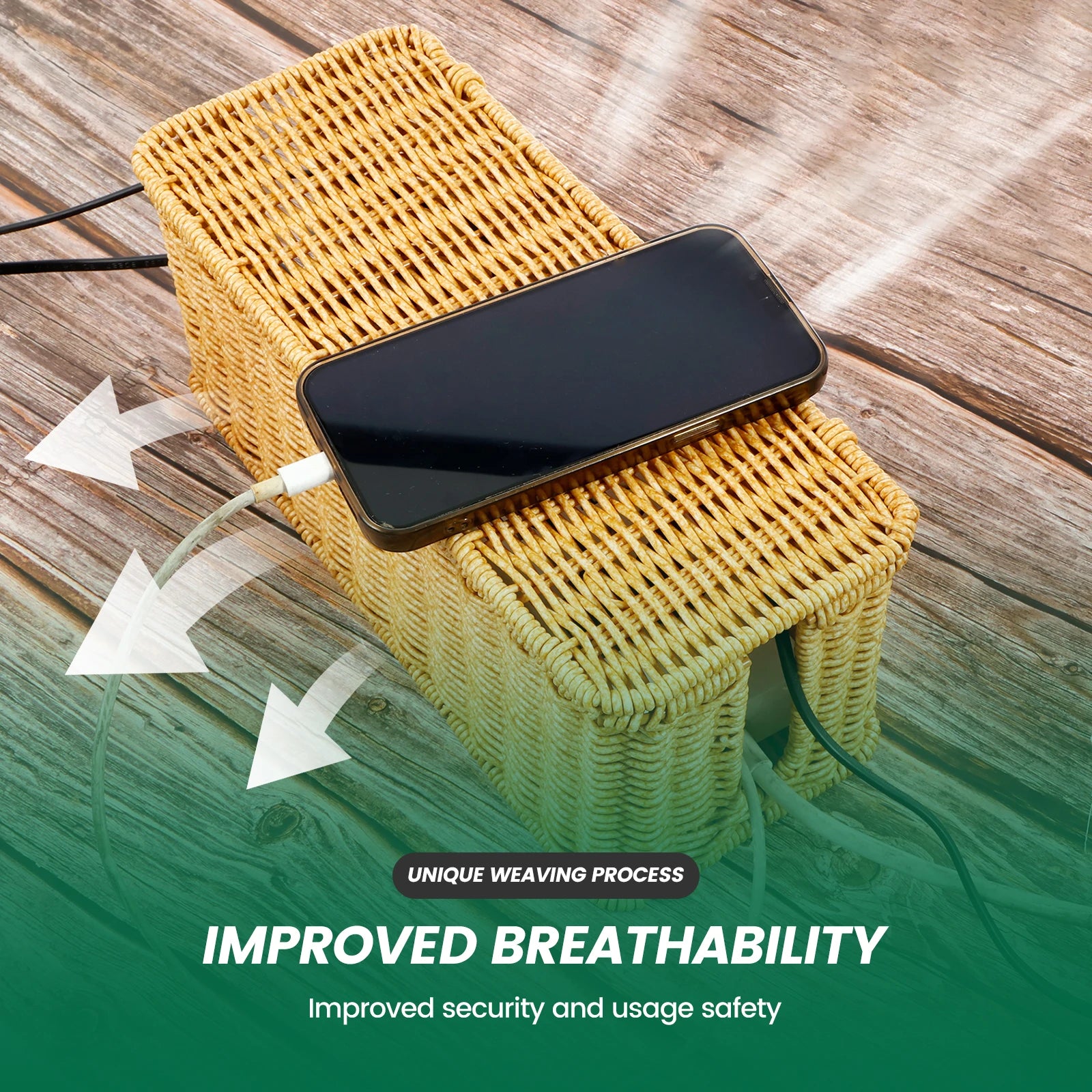 Imitation Rattan Cable Organizer Box Office Desk Charger Socket Network Line Storage Bin Power Cord Charger Storage Box