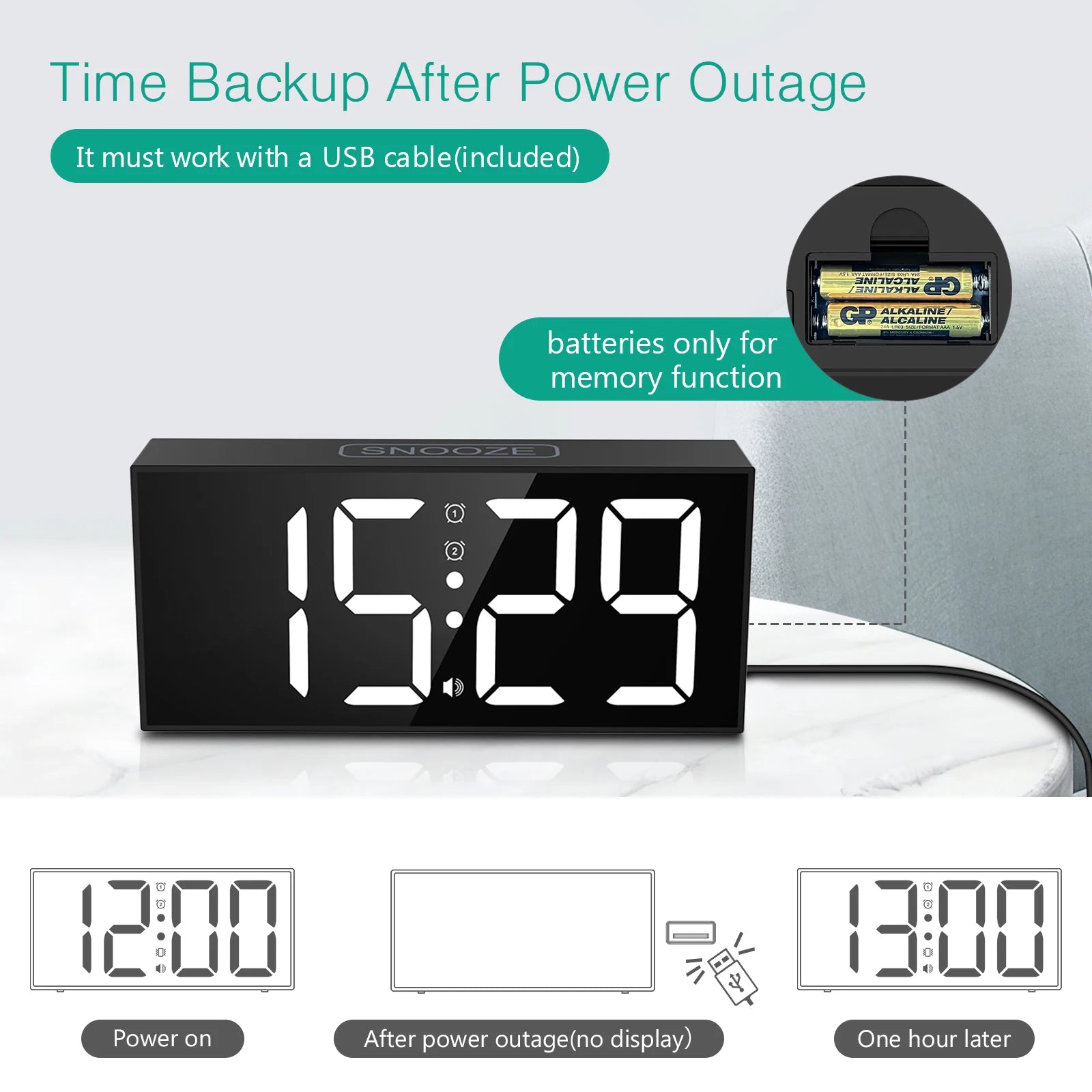 ORIA Vibrating Alarm Clock 7.5’’ Large Display LED Clock Loud Alarm Clock with Bed Shaker for Heavy Sleepers Hearing