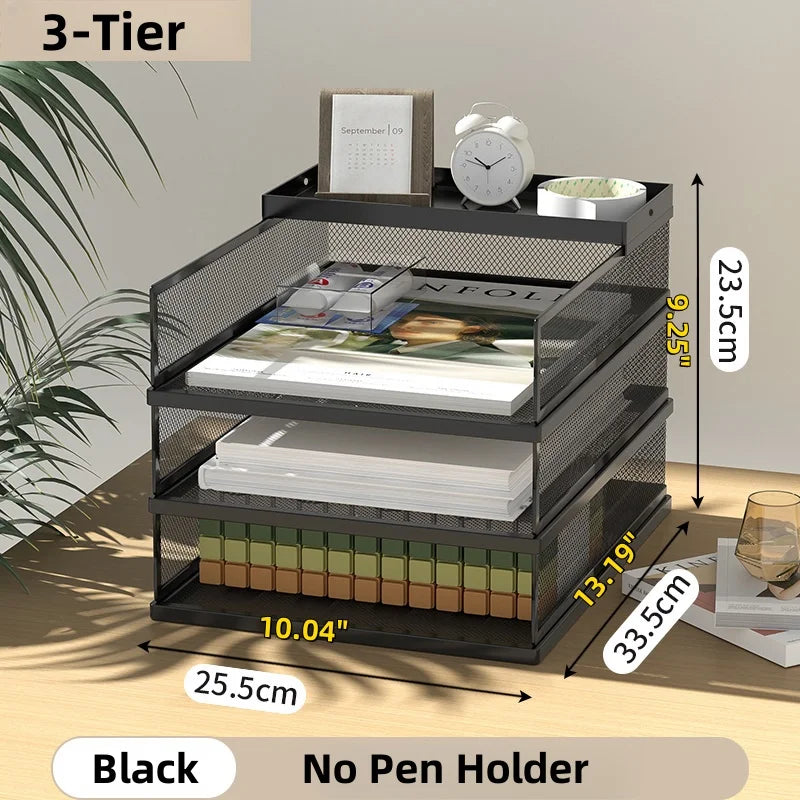 Metal Mesh Desk Organizer Box Office A4 Paper Organizer Document File Letter Book Pen Brochure Filling Tray Rack Shelf