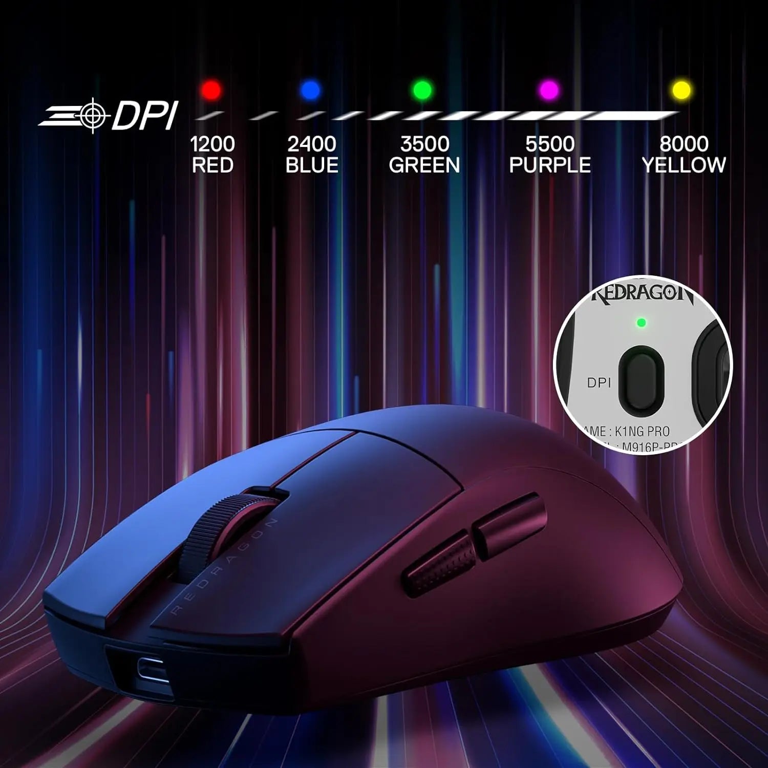Redragon M916 Wireless Gamer Mouse 49G Ultra-Light 8K DPI 2.4G Wireless Gaming Mouse w/Ergonomic Natural Grip Build