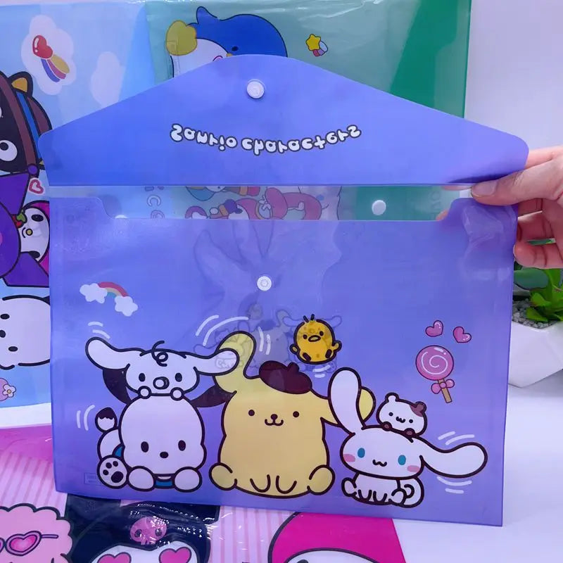 12-48pcs Sanrio Cinnamoroll Melody Kuromi New Student Creative Button File Bag Cartoon A4 Storage Bag Child Stationery