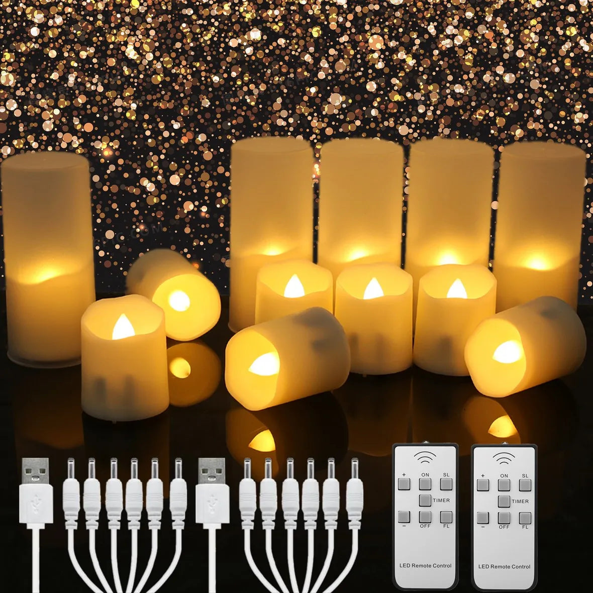 Rechargeable LED Candles By USB Timer Remote Flickering Flames Wedding Candles Birthday Home Decor Tealights Charger