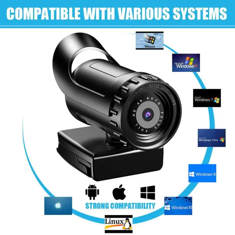 Autofocus 1080p/2K/4K Webcam Computer Camera HD Network USB Live Webcam Rotatable with Tripod for Live Video Conference