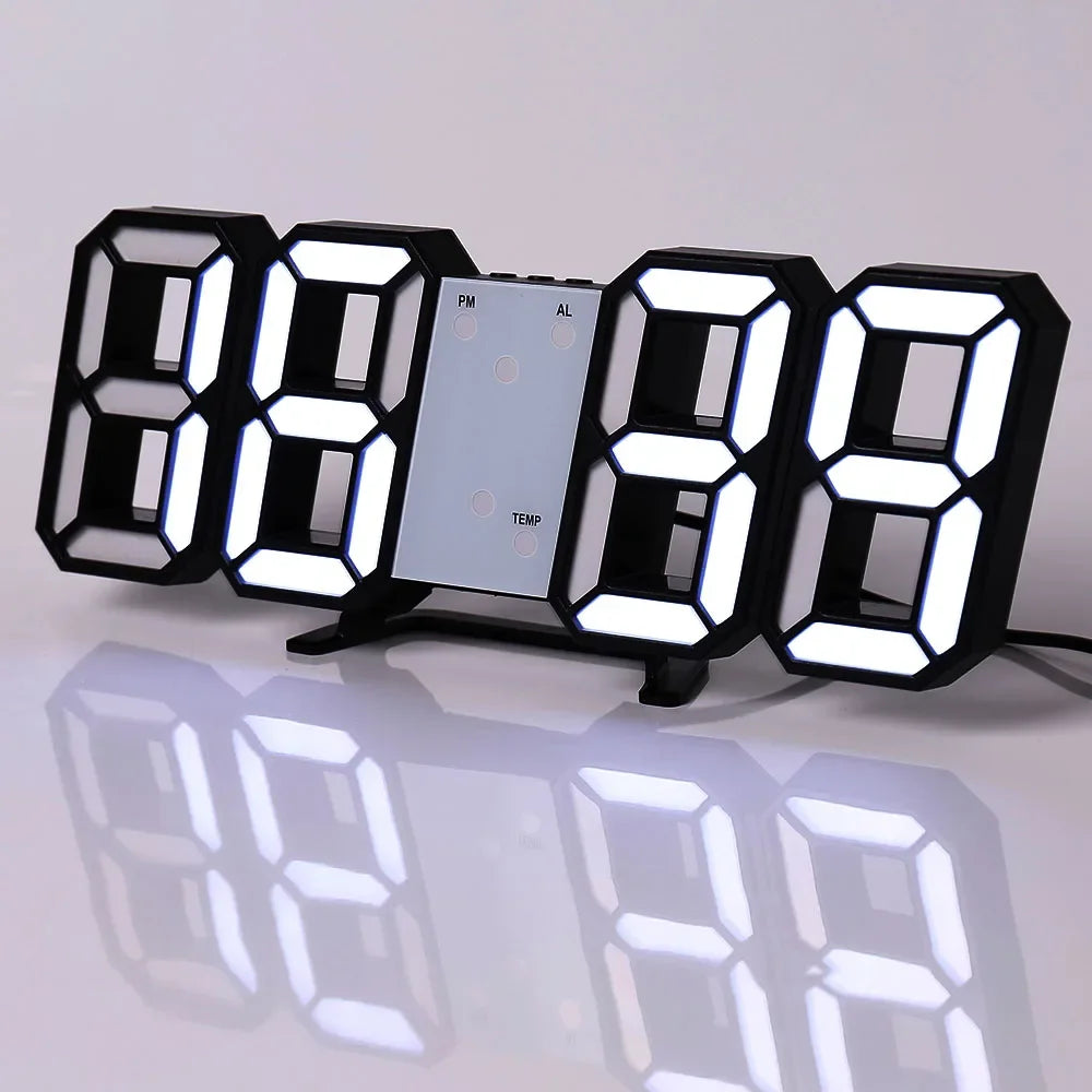 Table 3D LED Digital Alarm Clock Wall Clock Time/Date/Temperature for Home Kitchen Offices Clock Decoration Garden